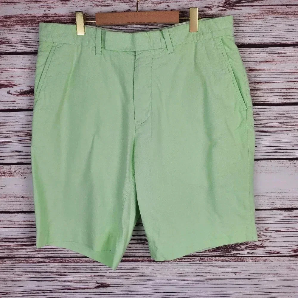 POLO Ralph Lauren Mens Size 34 Light Green Cotton Flat Front Chino Shorts   #175